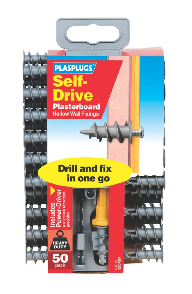 Plasplugs Self-Drive Plasterboard Fixings Nylon 33mm 50 Pack