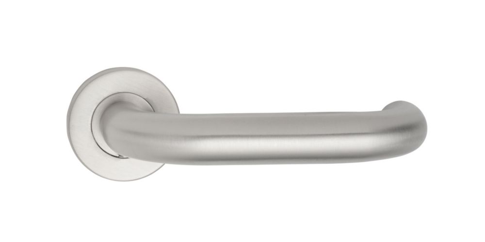 Eurospec Safety Fire Rated Safety Lever on Rose Pair Satin Stainless Steel