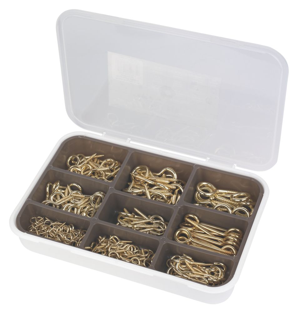 Easyfix Brass-Plated Screw Hooks & Eyes Grab Pack 215 Pcs