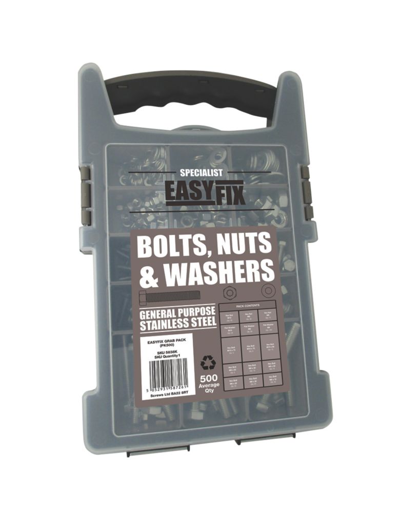 Easyfix  Mixed Bolts, Nuts & Washers Pack 500 Pcs
