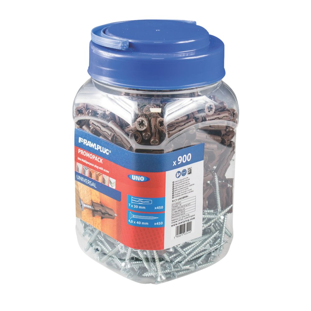 Rawlplug Uno Wall Plugs & Screws  7 x 40mm 450 Pack
