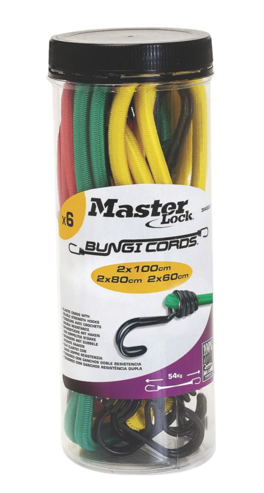 Master Lock Reverse Hook Bungee Cord Set x 8mm 6 Piece Set Screwfix.eu