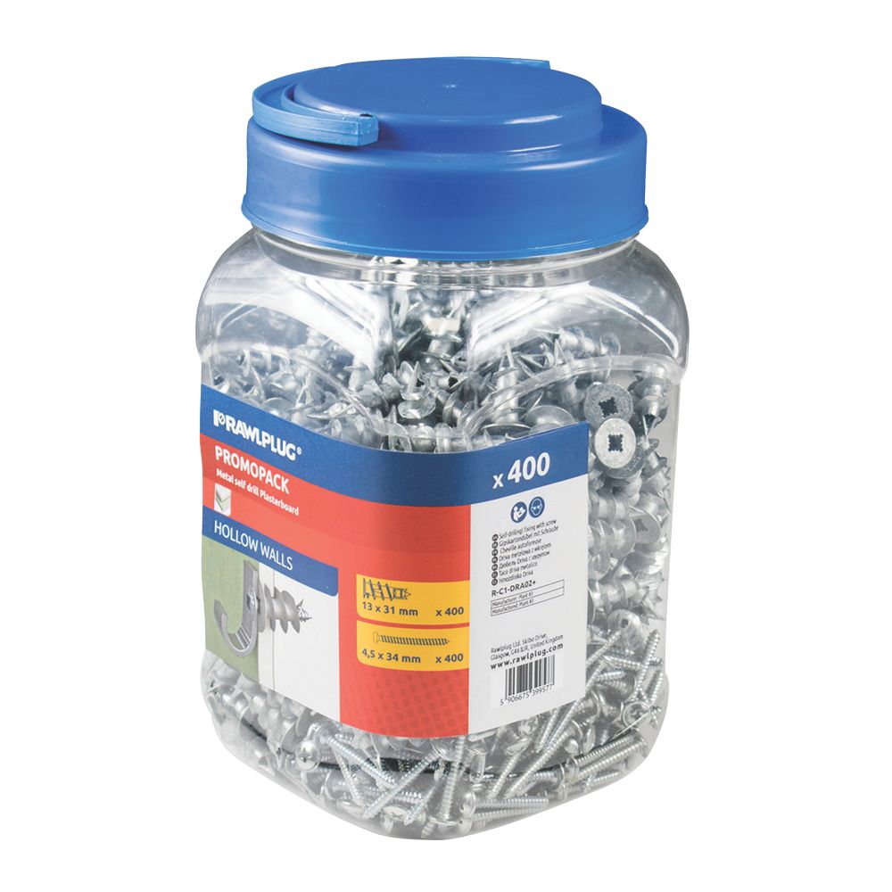 Rawlplug Self-Drilling Plasterboard Fixing Steel 31mm 400 Pack
