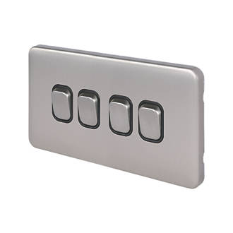 Schneider Electric Lisse Deco 10AX 4-Gang 2-Way Light Switch  Brushed Stainless Steel with Black Inserts