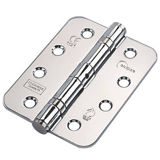 Eclipse Polished Chrome Grade 11 Fire Rated Ball Bearing Fire Hinges Radius Corners 102 x 76mm 2 Pack