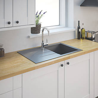 Plastic & Resin Kitchen Sink & Drainer Grey 1 Bowl Reversible 800 x 500mm