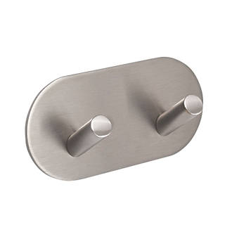 Eclipse 2-Hook Angled Coat Hook Rail Satin Stainless Steel 96 x  48mm