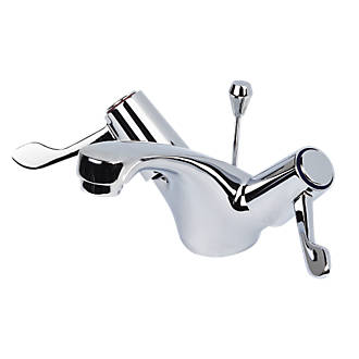 H & C  ¼ Turn Commercial Bathroom Basin Lever Mixer Tap Chrome
