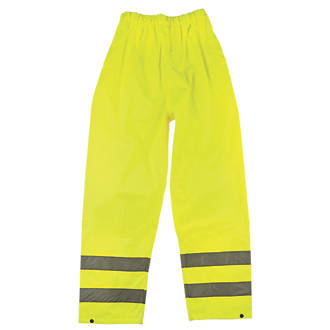 Hi-Vis Waterproof Trousers Elasticated Waist Yellow Medium 33-34" W 30" L