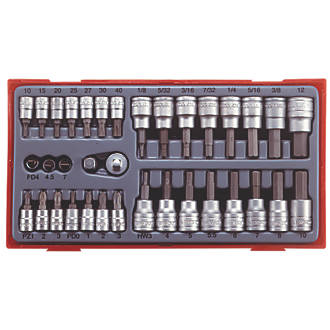 Teng Tools TTBS35 Mixed Drive Metric / AF Bit Socket Set 35 Pieces
