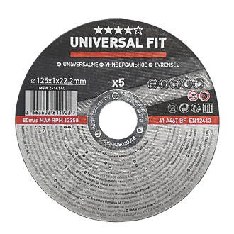 Stainless Steel Metal Cutting Disc 5" (125mm) x 1 x 22.2mm 5 Pack