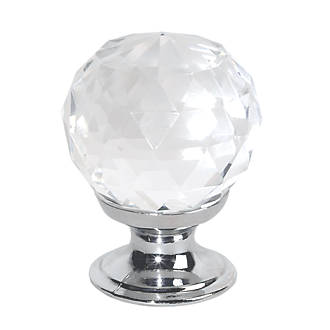Modern Cabinet Knob Faceted Glass / Polished Chrome 30mm 2 Pack