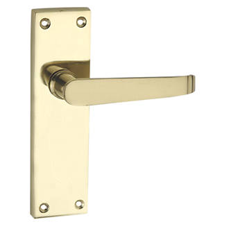 Smith & Locke Long Victorian Straight Fire Rated Latch Door Handles Pair Polished Brass