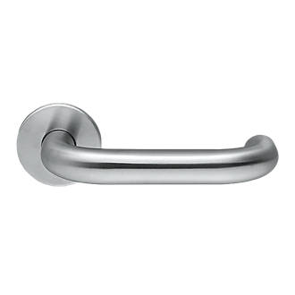 Briton 4700 Series Fire Rated Lever on Rose Round Bar Return to Door Handle Pair Satin Stainless Steel