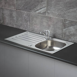 Kitchen Sink & Drainer Stainless Steel 1 Bowl 860 x 500mm