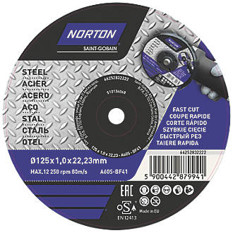 Norton  Metal Cutting Disc 5" (125mm) x 1 x 22.23mm 5 Pack