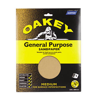 Oakey Glass Paper Unpunched 280 x 230mm 70 Grit 5 Pack