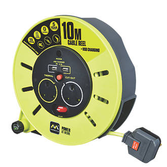PRO XT  13A 2-Gang 10m Cable Reel + 2.1A 2G USB Charger 240V