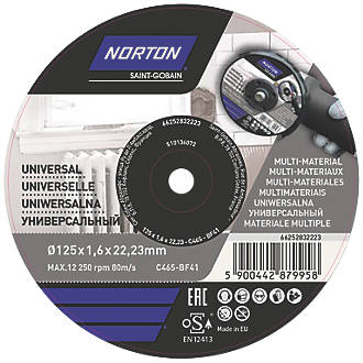 Norton  Multi-Material Cutting Disc 5" (125mm) x 1.6 x 22.23mm 5 Pack